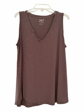 24/7 Maurices Brown V-Neck Sleeveless Tank Rayon Size Large Oversized Relaxed